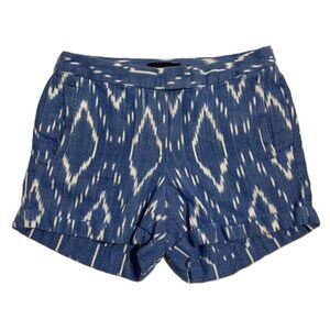 J. Crew Shorts Womens Sz 2 100% Cotton Ikat Blue Pockets Zipper Cuffed 4" Inseam